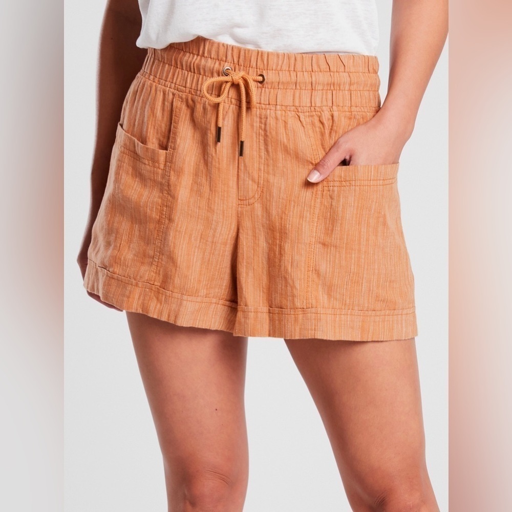 Athleta Cabo Linen Textured 4”‎ Shorts in Rain Dance Sienna 10